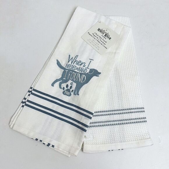 White River Home When I Need A Hand I Found A Paw Cotton Kitchen Towel Set X 2 - Picture 4 of 6